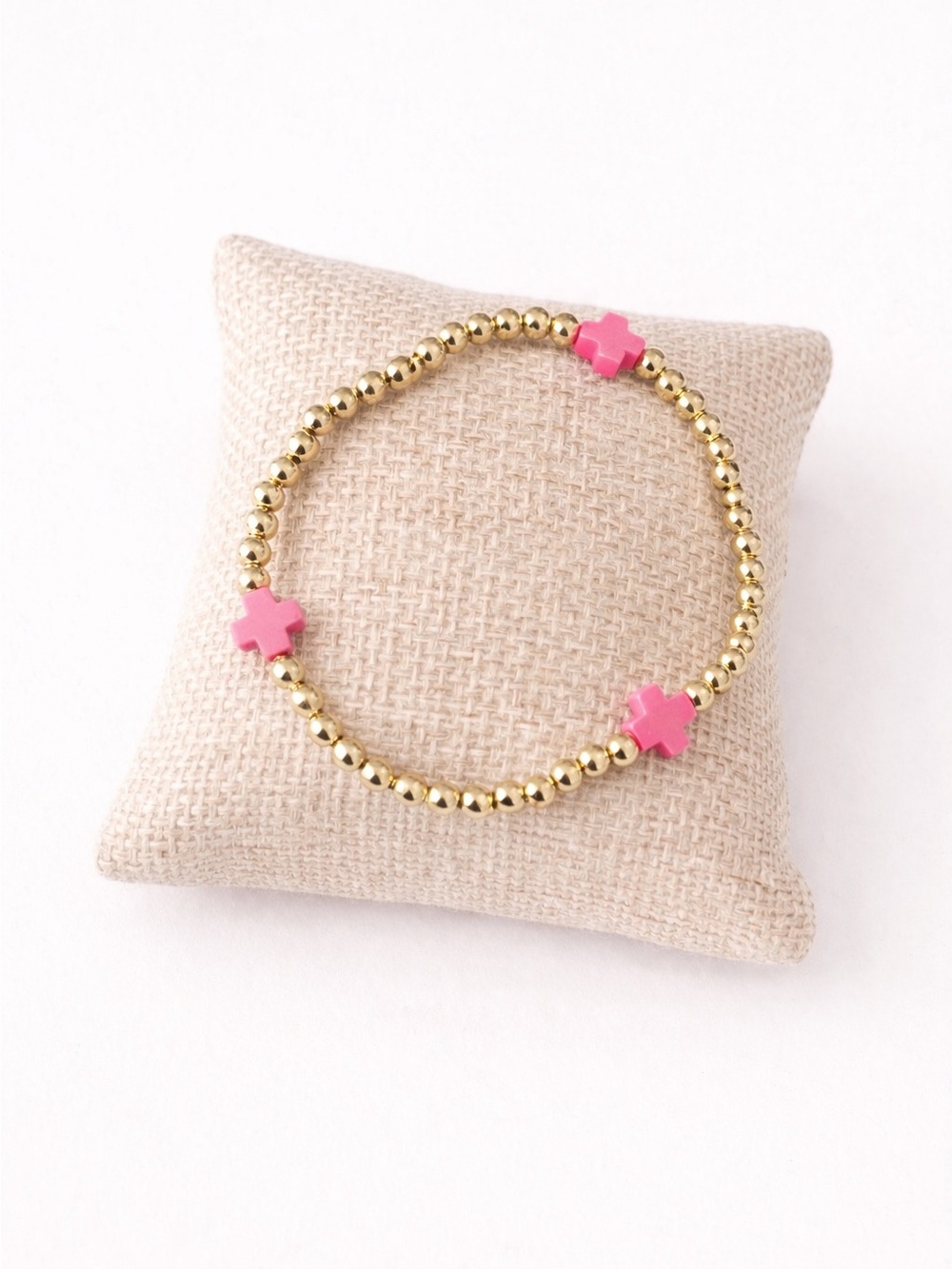 Gold or Silver Beaded Bracelet with Cross Accents